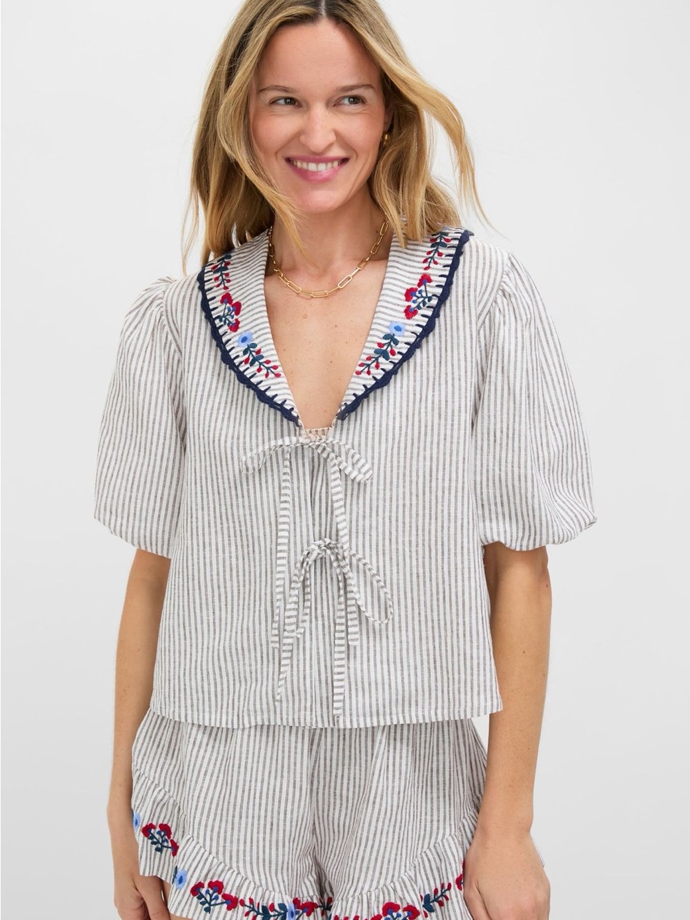 Caroline Constas Striped Collared Blouse